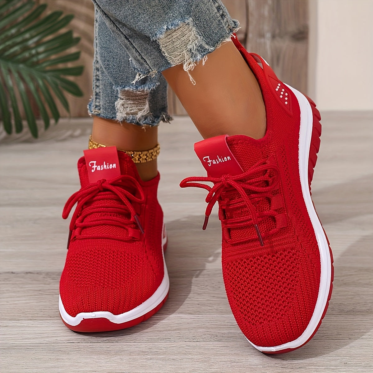 Women's Breathable Knit Sneakers Non-Slip Lightweight Casual Walking Shoes