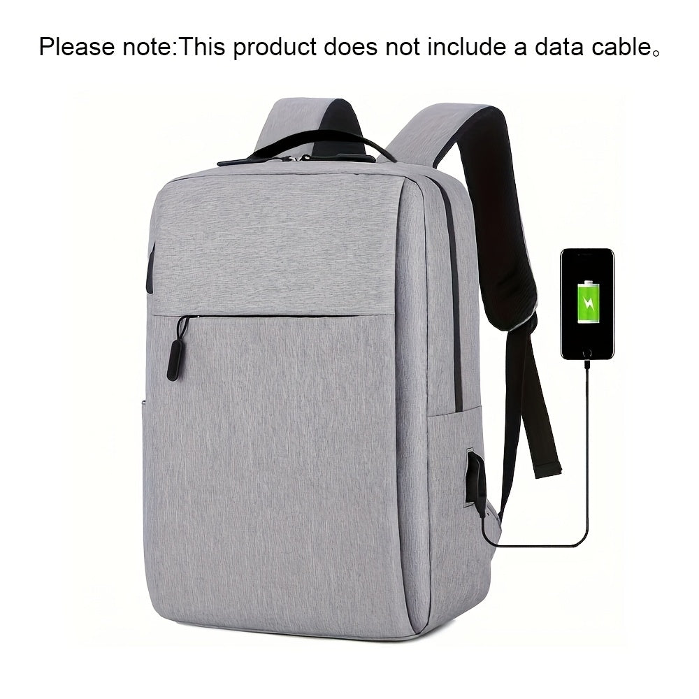 Grey Fabric Laptop Backpack with Zipper Closure and Adjustable Strap for School and Outdoor Use