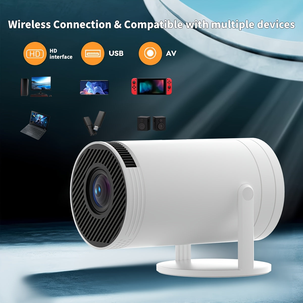 Mini LED Portable Video Projector 1080P WiFi6 5.2 Android 180° Flip