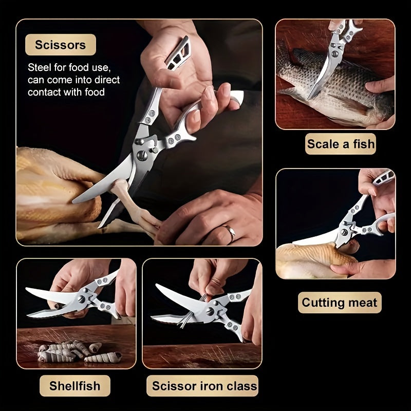 1-Pack Ambidextrous Poultry Shears Heavy Duty Stainless Steel Meat Fish Scissors