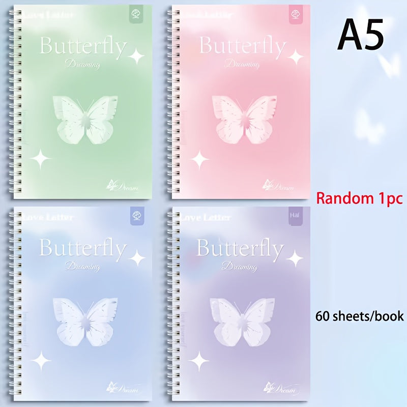 Тетрадь-спираль с тематикой бабочки A5, с точечными страницами, плоским переплётом, 60 листов