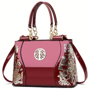 Sequined Flower Pattern Tote Bag for Women Zipper Adjustable Strap Festival Handbag
