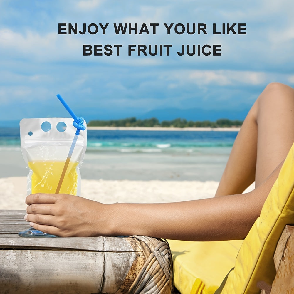 20 ta plastik ichimlik paketlari, quvur teshiklari bilan, qayta yopiladigan, portativ sharbat sumkalar