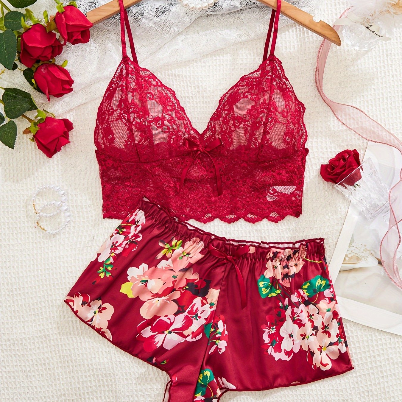 Lace Print Lingerie Set with Matching Robe for Women