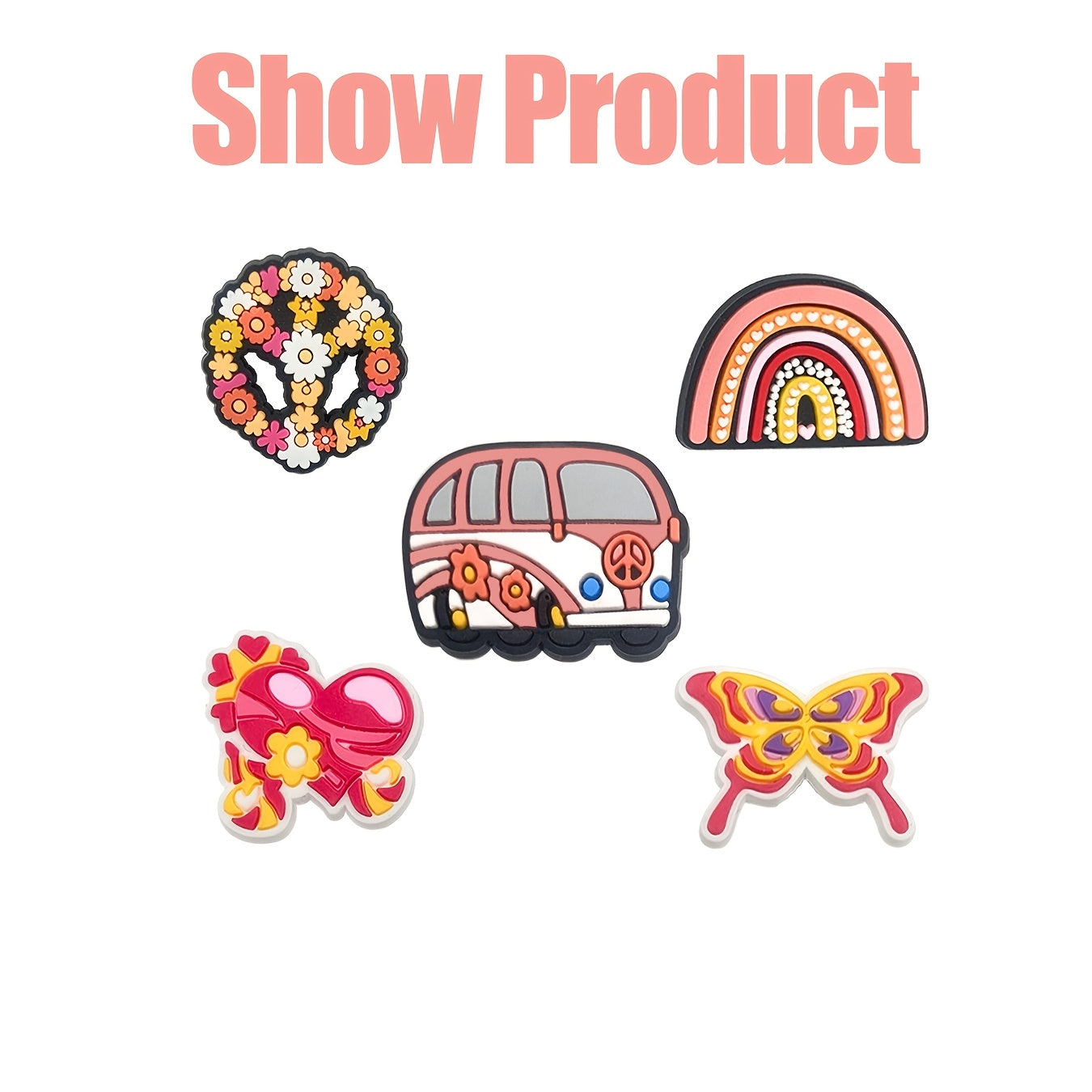 26pcs PVC Shoe Charms Set Hippie Peace Love Retro for Shoes and Bags