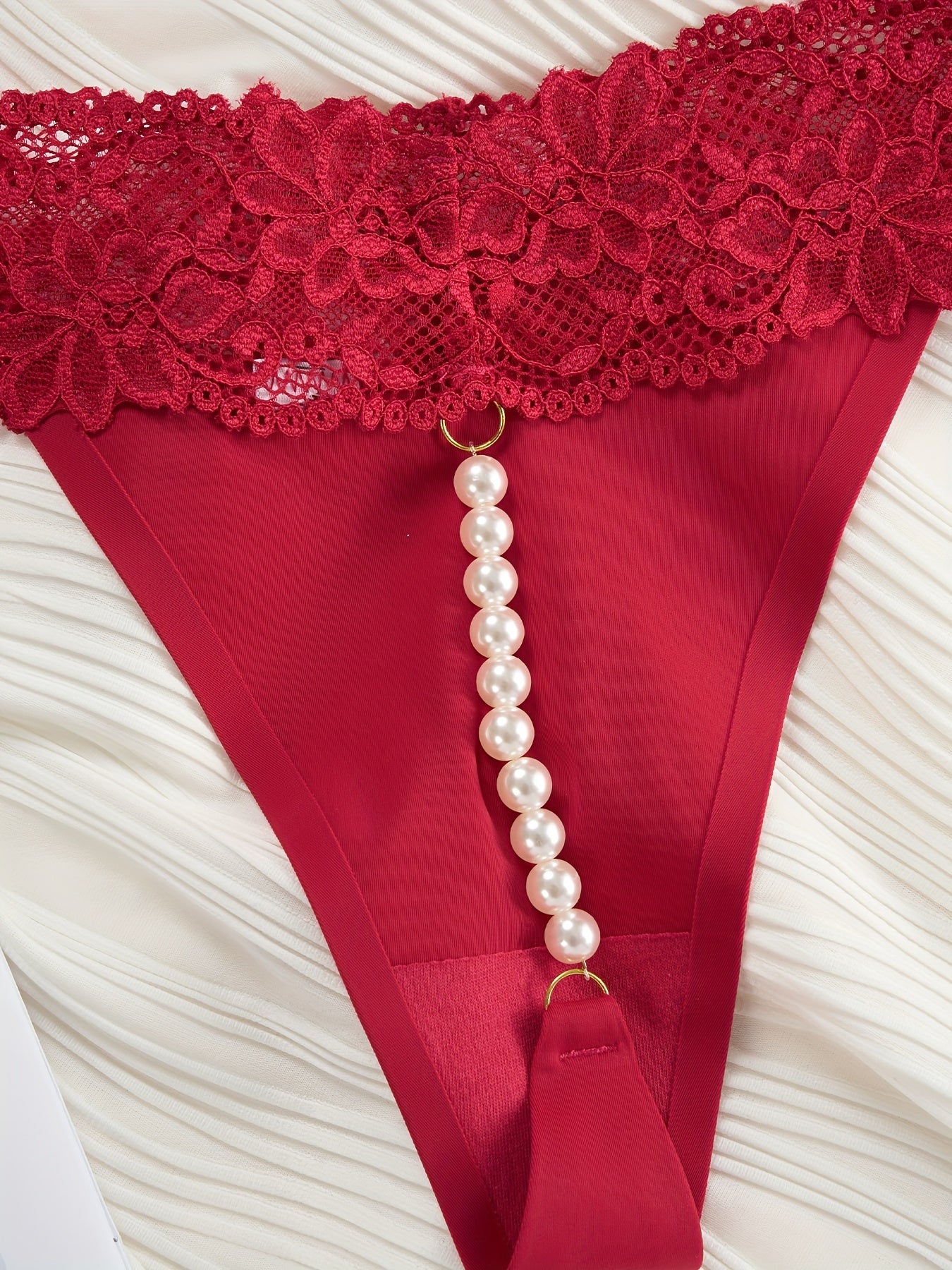 Women's Lace Thong with Pearl Chain Detail Underwear