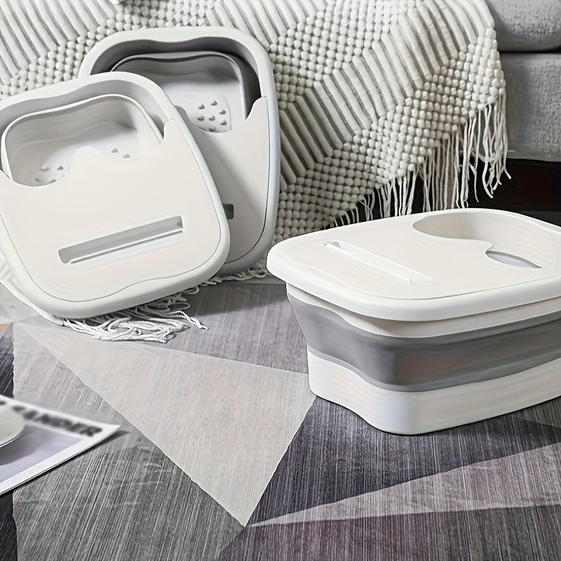 Foldable Foot Spa Tub with Lid White and Gray No Power Odor-Free Plastic for Home Travel