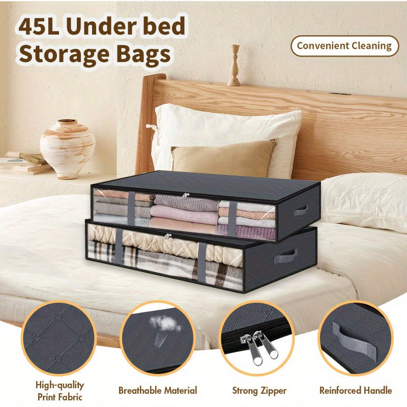 Caja de almacenamiento plegable para debajo de la cama, lavable, de tela no tejida para ropa, edredones, mantas, gris, negro, 1 pieza