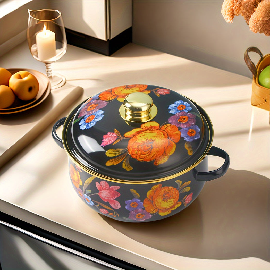 Olla de esmalte multiusos, gran capacidad, adecuada para cocinas de gas y eléctricas