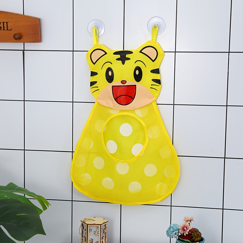 Frog and Duck Hanging Bathroom Storage Bag with Suction Cups Green Yellow Mesh