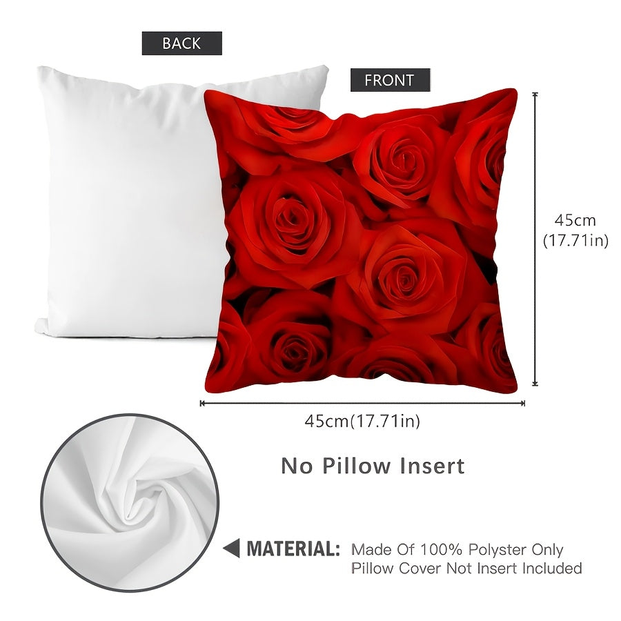 Red Rose Printed Throw Pillow Cover 44.96cm x 44.96cm Floral Cushion Cover for Valentine's Day and Wedding