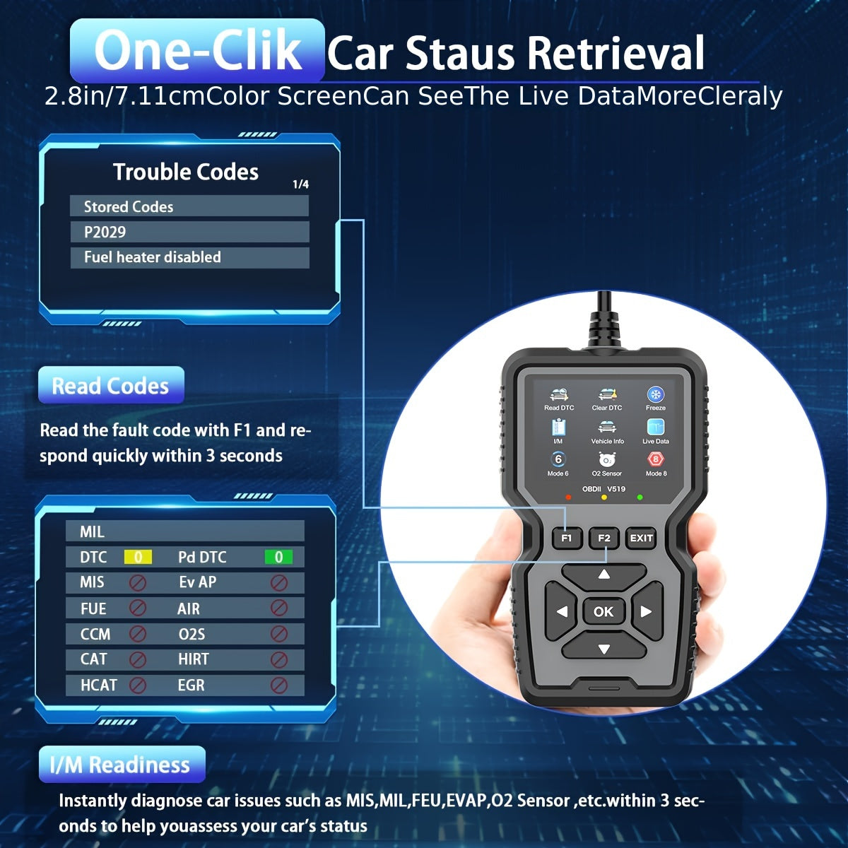 OBD2 Диагностический сканер USB для автомобиля, считыватель кодов ошибок двигателя, тестер аккумулятора, поддержка 10 языков