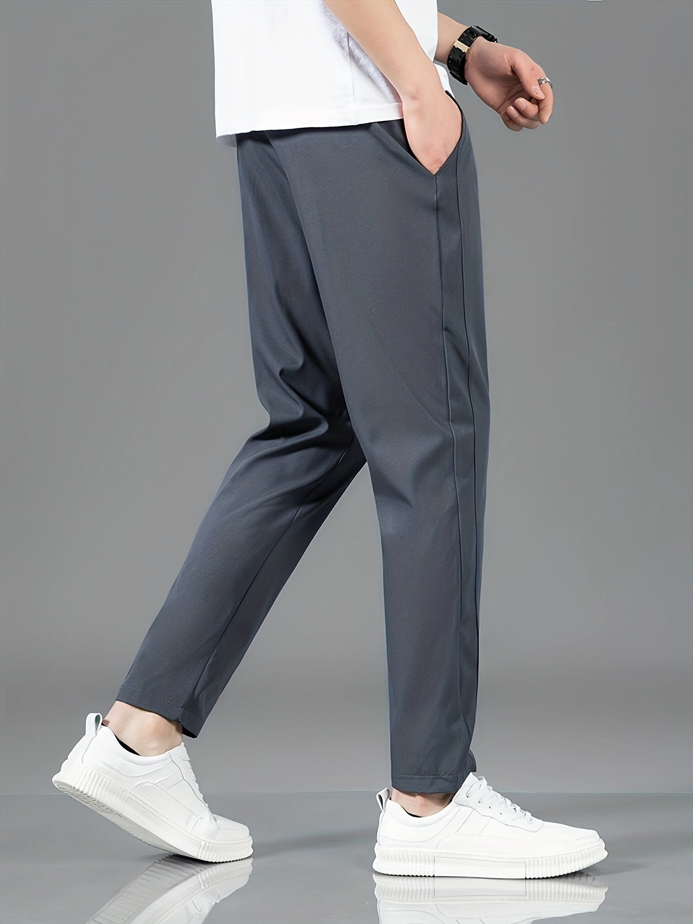 Men's Casual Polyester Pants Regular Fit Solid Color Spring Fall Available in Four Colors