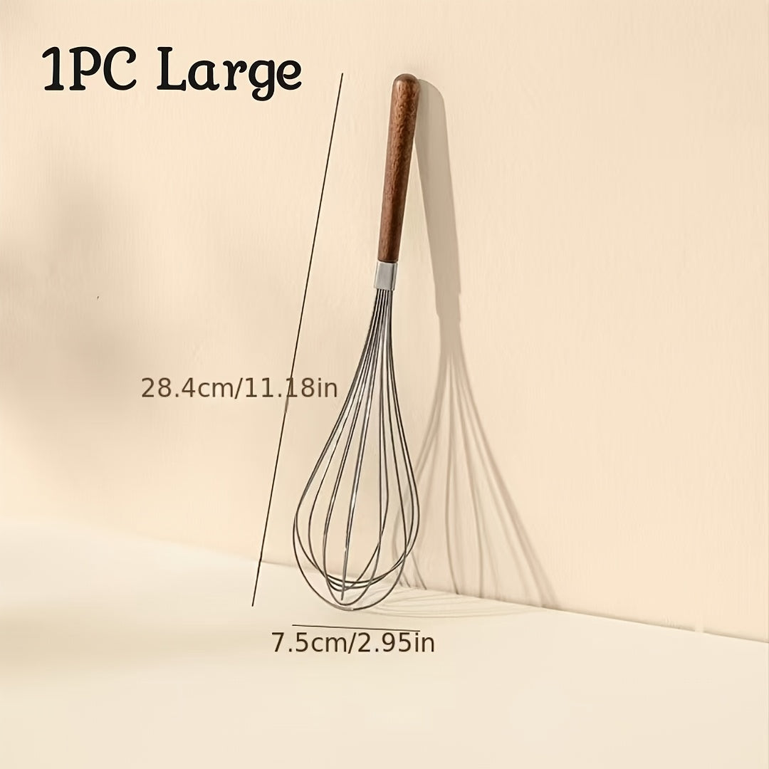 Stainless Steel Handheld Egg Beater with Wooden Handle for Baking