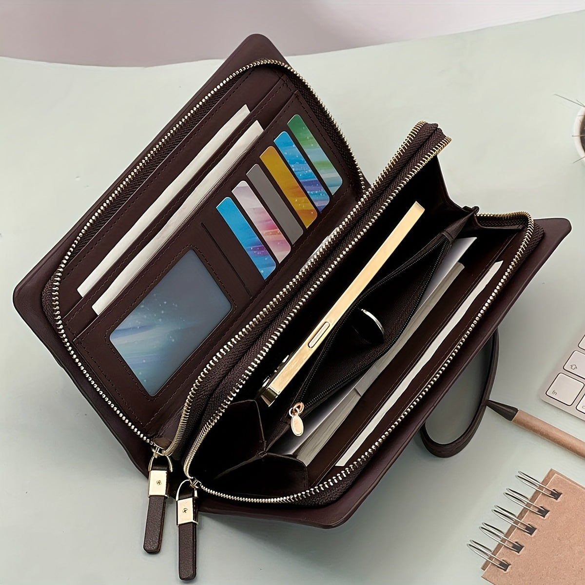 Men's Vintage Clutch Bag with Dual Zippers Large Capacity Card Slots Business Gift