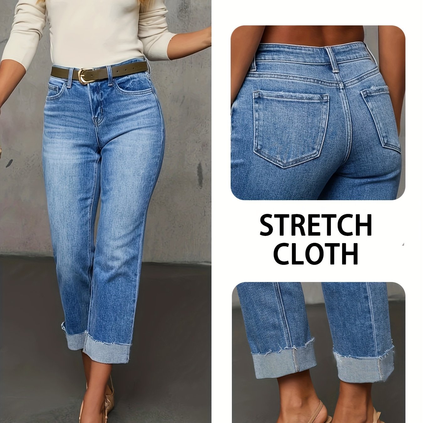 Women’s Slim-Fit Stretch Denim Capri Pants Light Blue Cropped Jeans