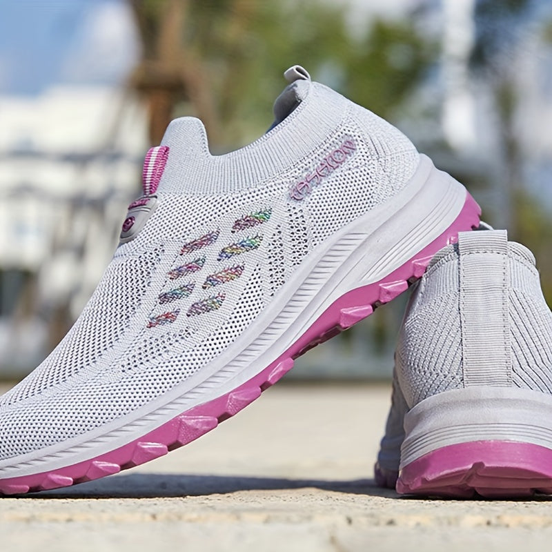Ayollar uchun nafas oladigan knit platform sport poyafzallari, kundalik slip-on tashqi poyafzallar