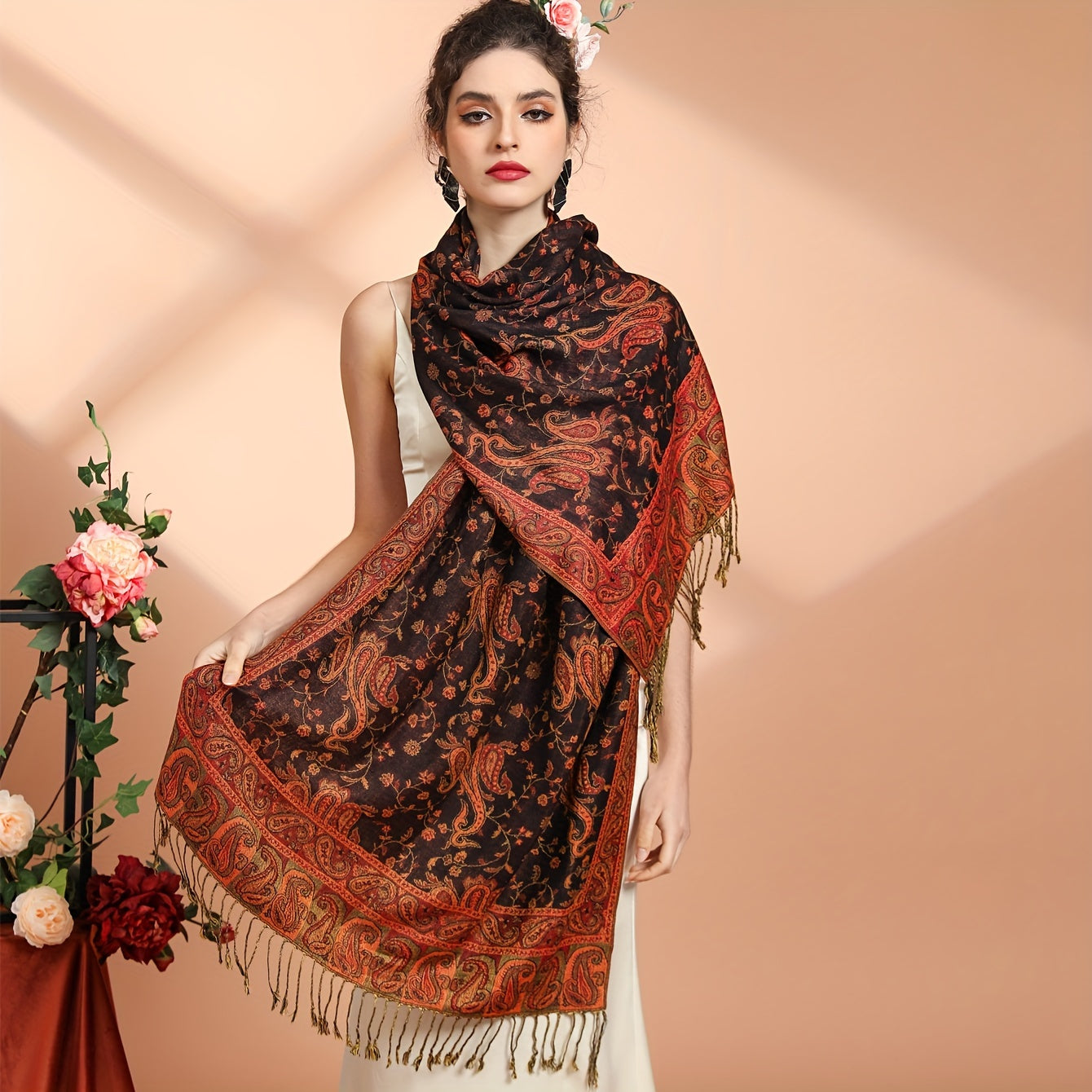 Vintage Boho Paisley Jacquard Tassel sharfi, kuz va qish uchun yumshoq, issiq shalvar