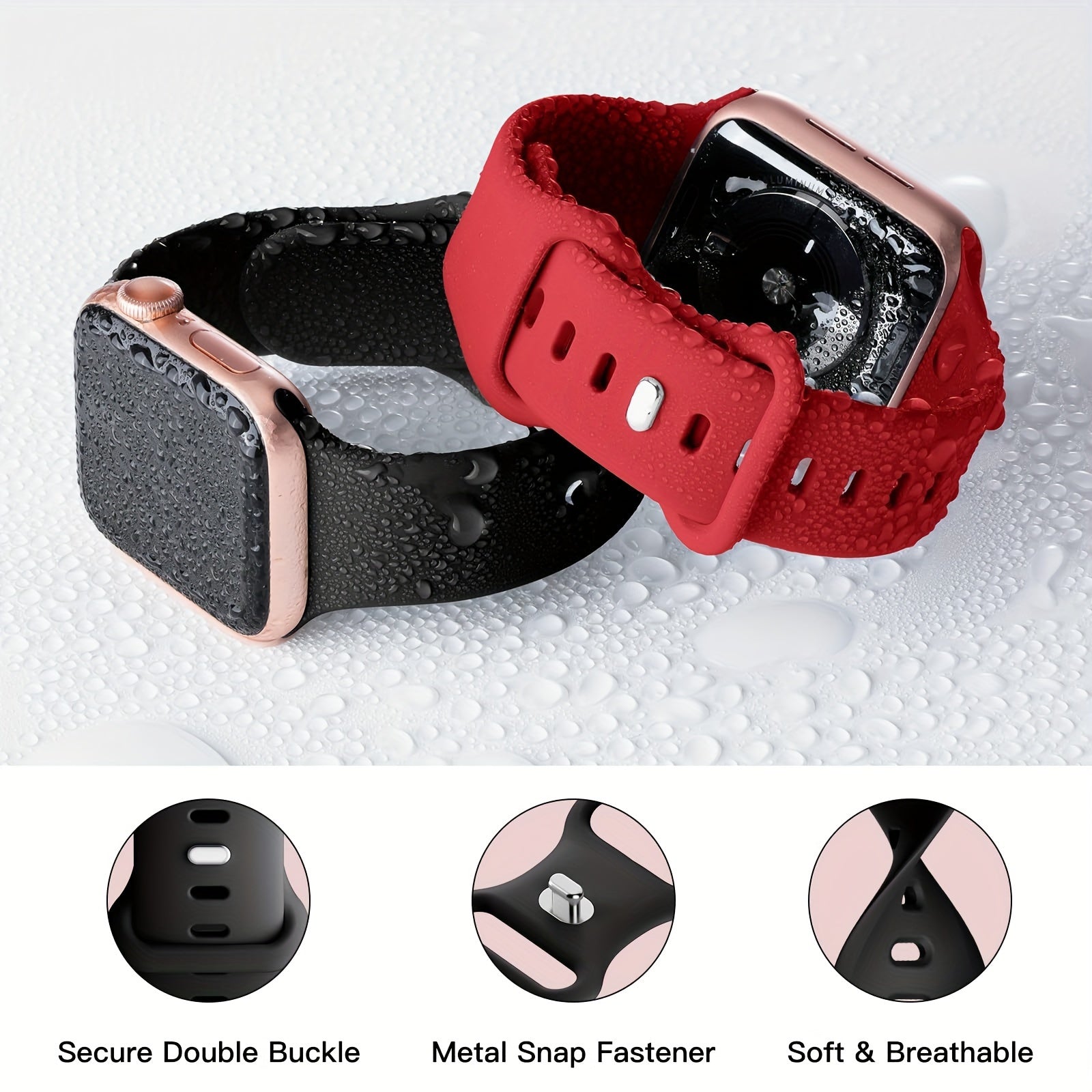Silicone Waterproof Sport Band for Apple Watch 42mm 44mm 45mm 49mm Compatible with Series SE 1-9 Ultra