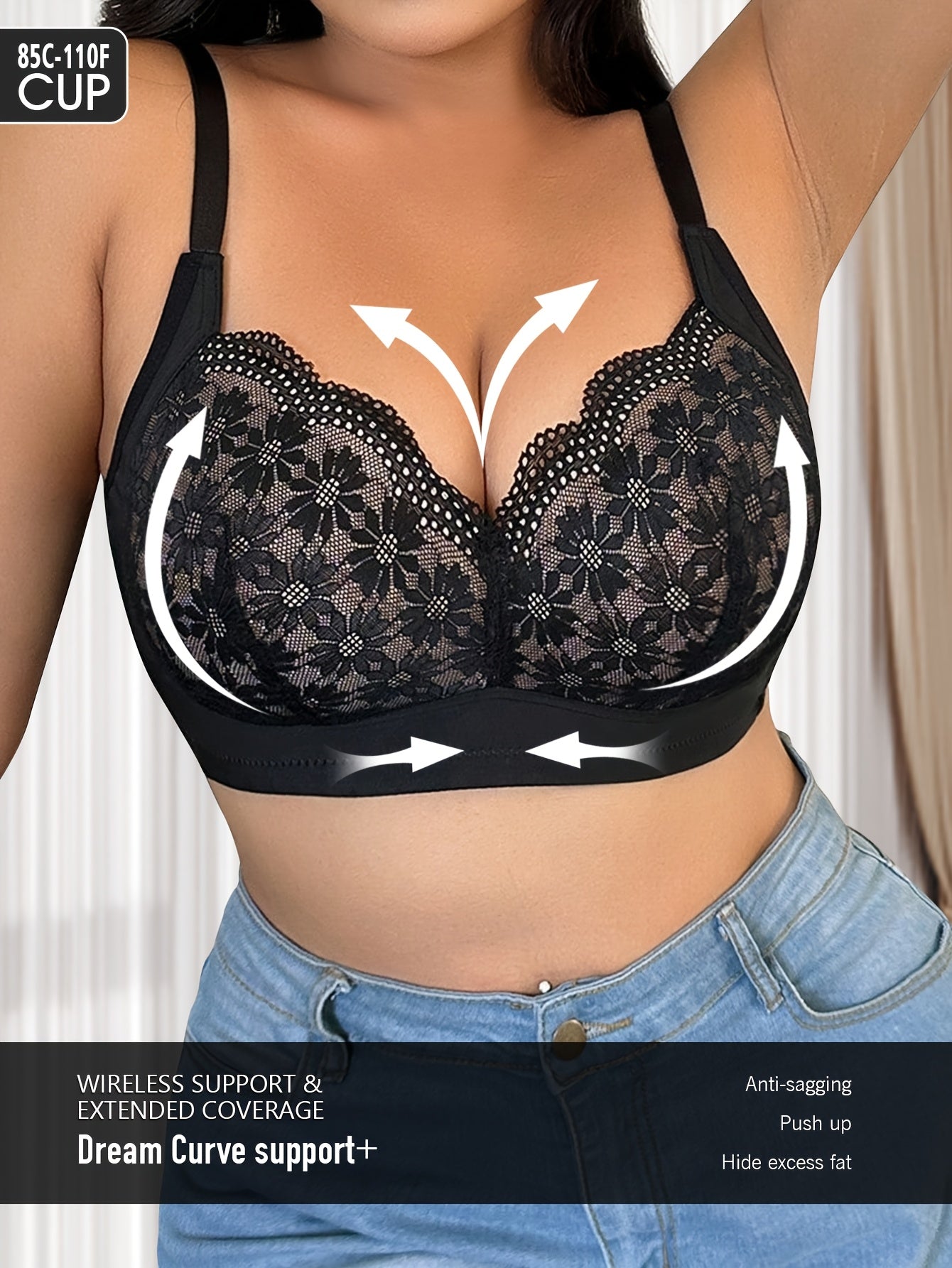Plus Size Wireless Strapless Bra with Non-Removable Padding and Ditsy Floral Pattern