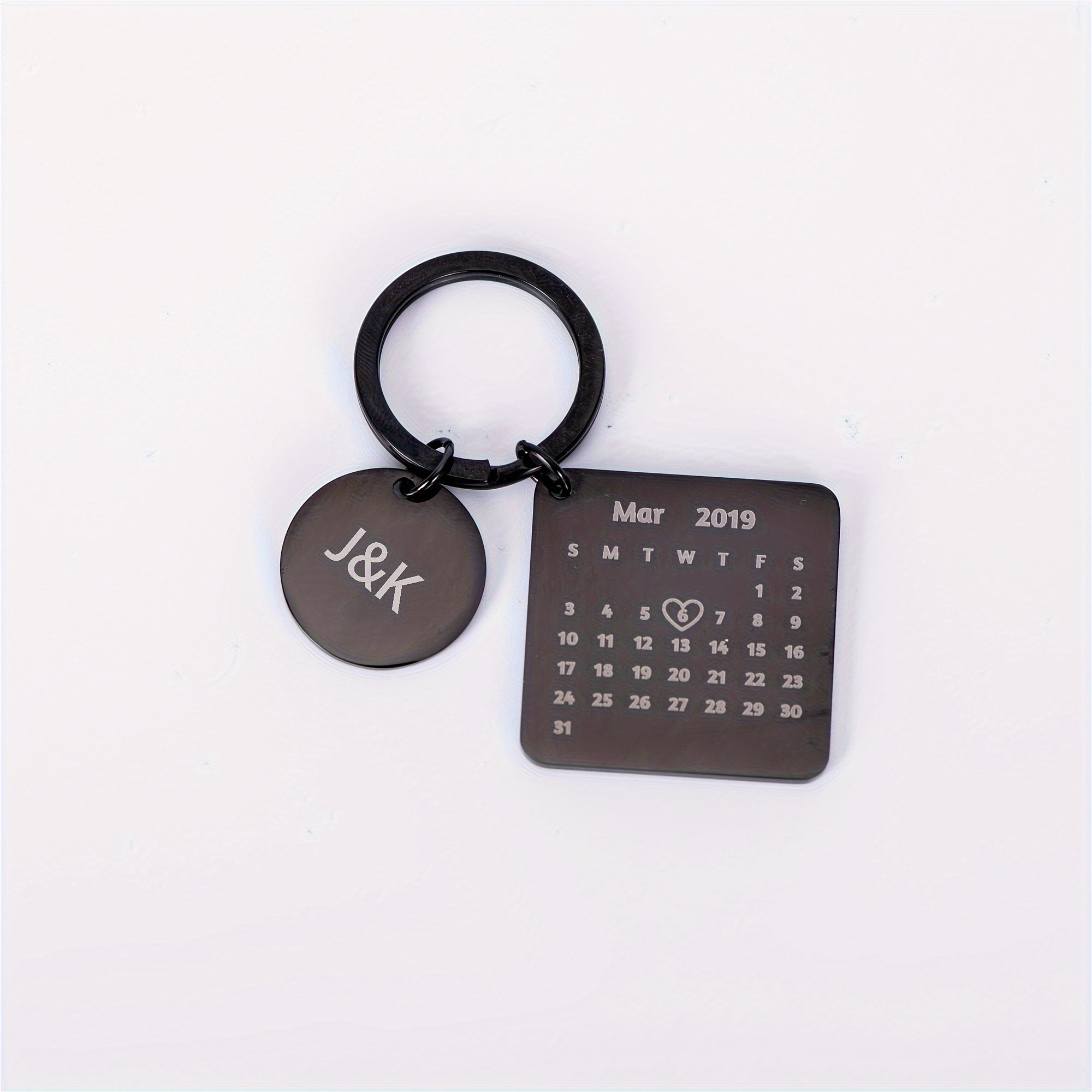 Engraved Custom Calendar Keychain for Couples Personalized Anniversary Gift