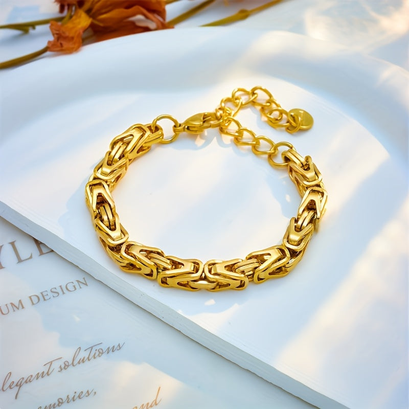 Women's Gold Stainless Steel Thick Chain Bracelet for Daily Wear and Parties