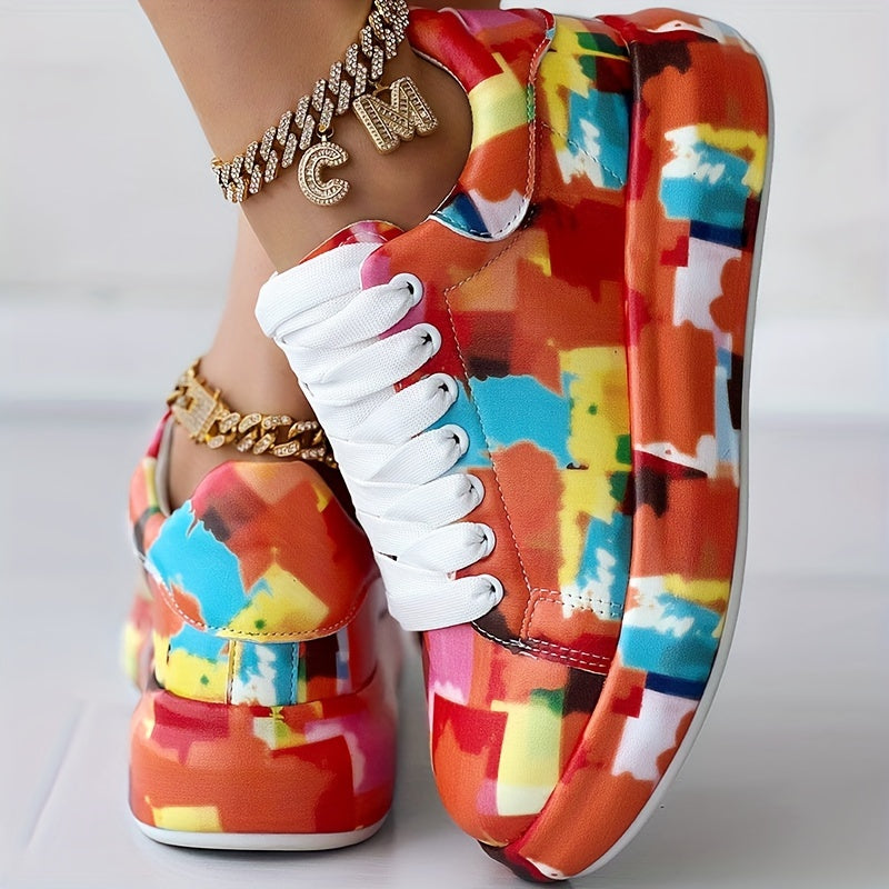 Women's Casual Sneakers Faux Cover Abstract Pattern Low-Top Shoes