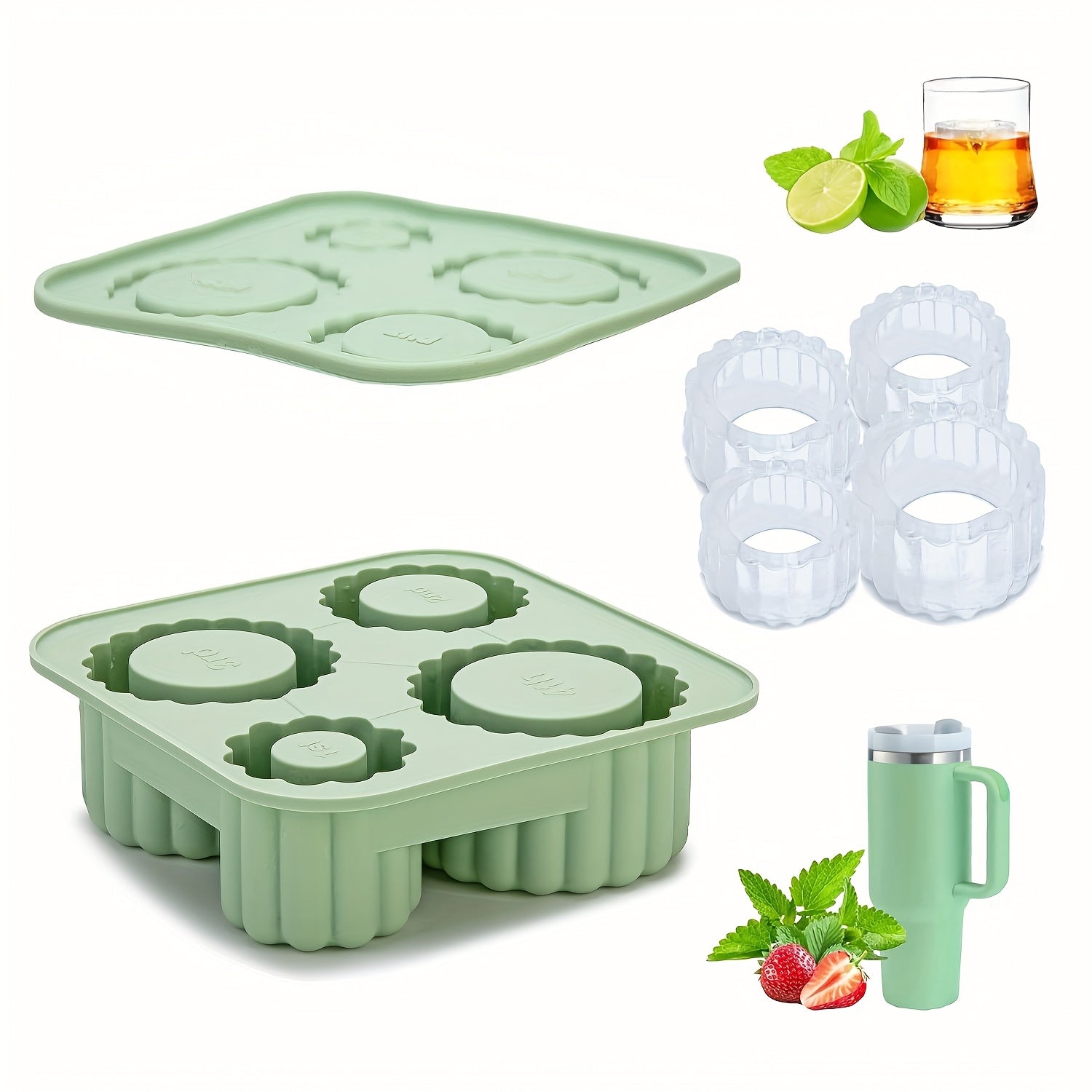 Silicone Ice Cube Mold Set Reusable Ice Maker for Drinks and Beverages