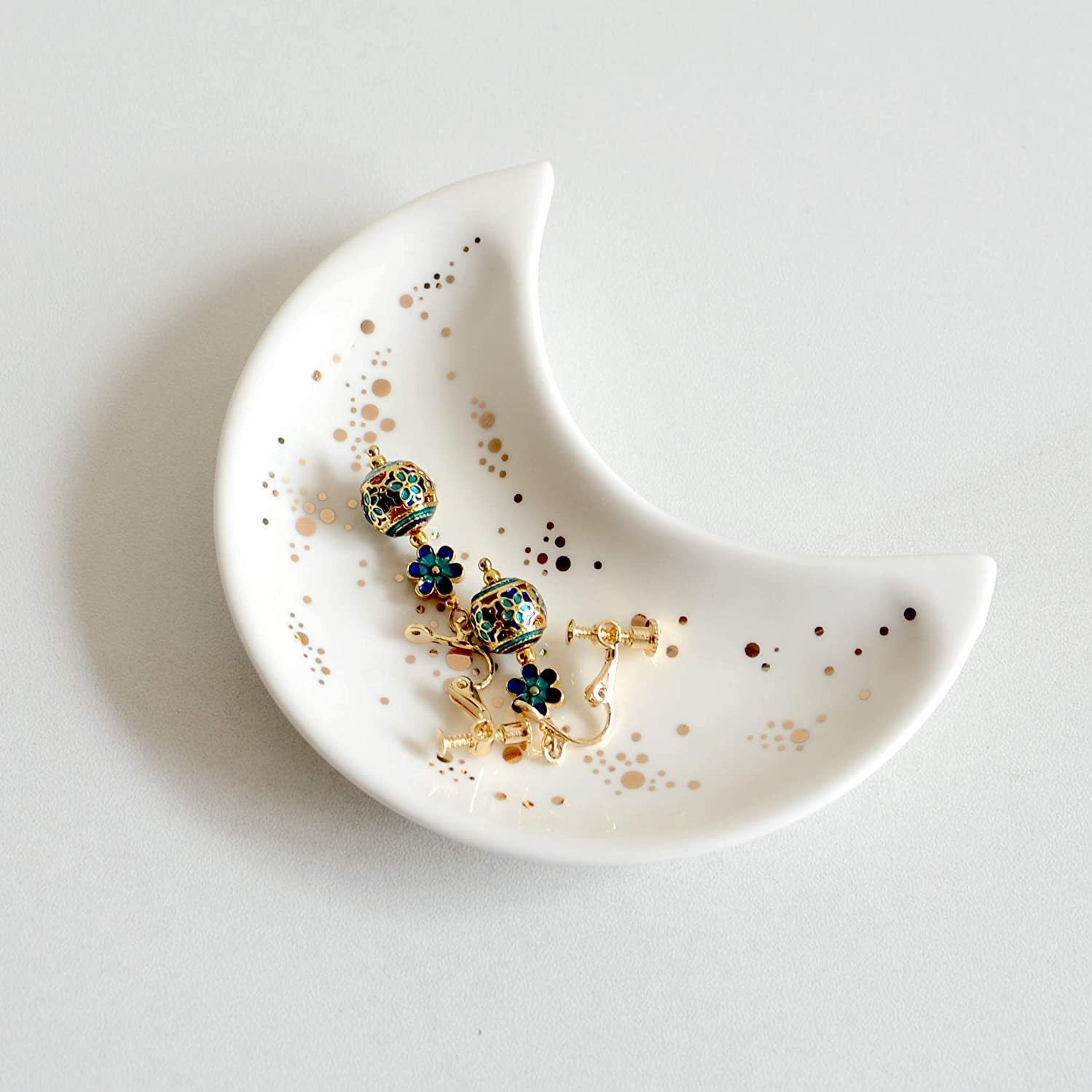 Ceramic Moon-Shaped Jewelry Plate for Storing Items on Dresser