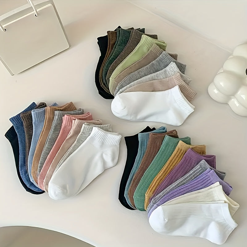 Women's Knitted Fabric Boat Socks 20 Pairs Fall Winter Solid Color Comfortable