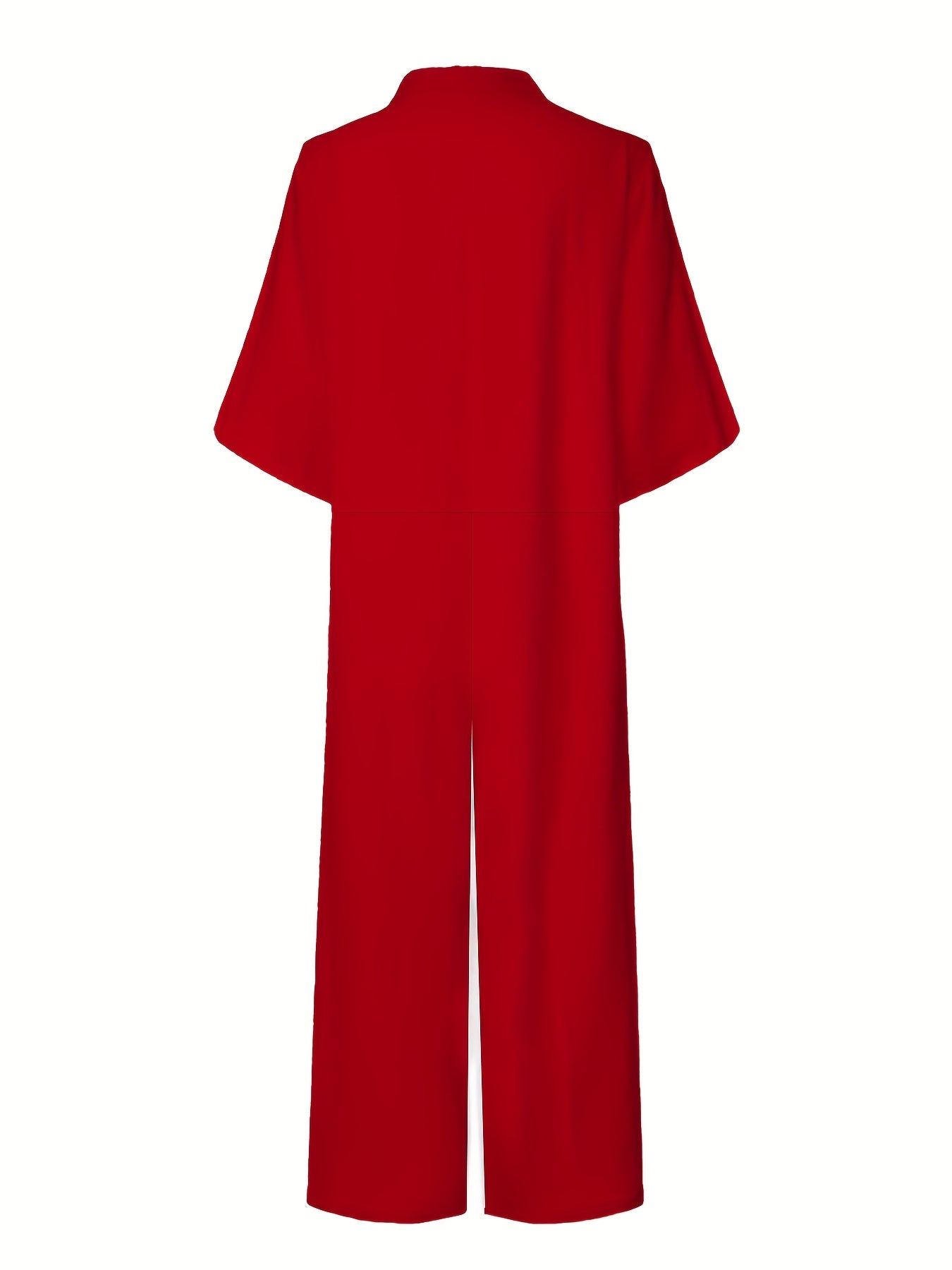 Women's Plus Size Green Jumpsuit with Roll-Up Sleeves and Wide-Leg Pants