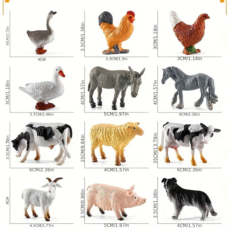 Conjunto de animales de granja en miniatura para niños de 3 a 8 años, de PVC, realista, multicolor