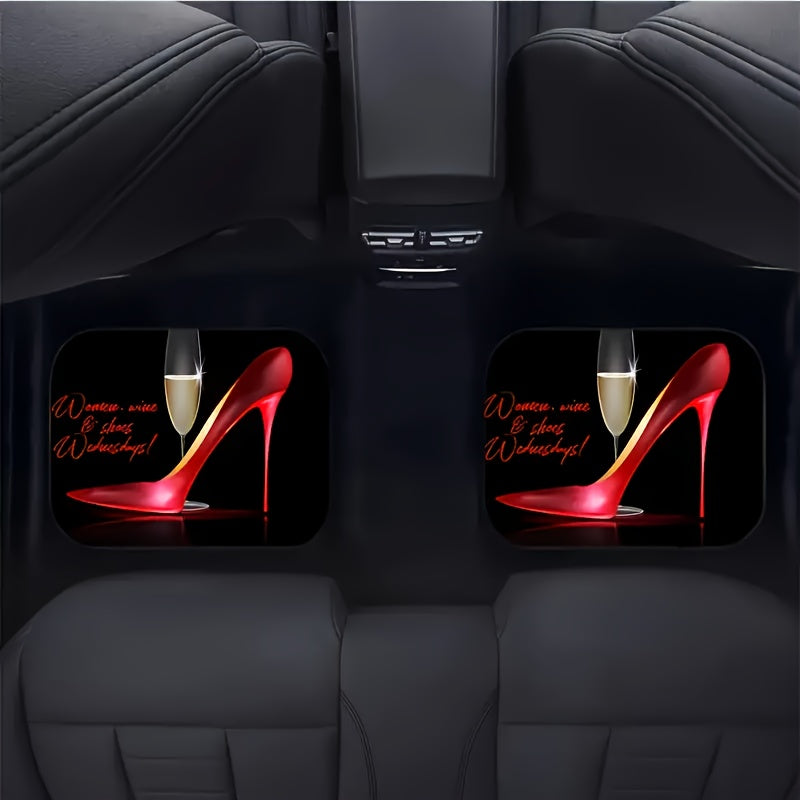 Red High-Heel Patterned Car Floor Mats Waterproof Non-Slip Durable 4 Pcs