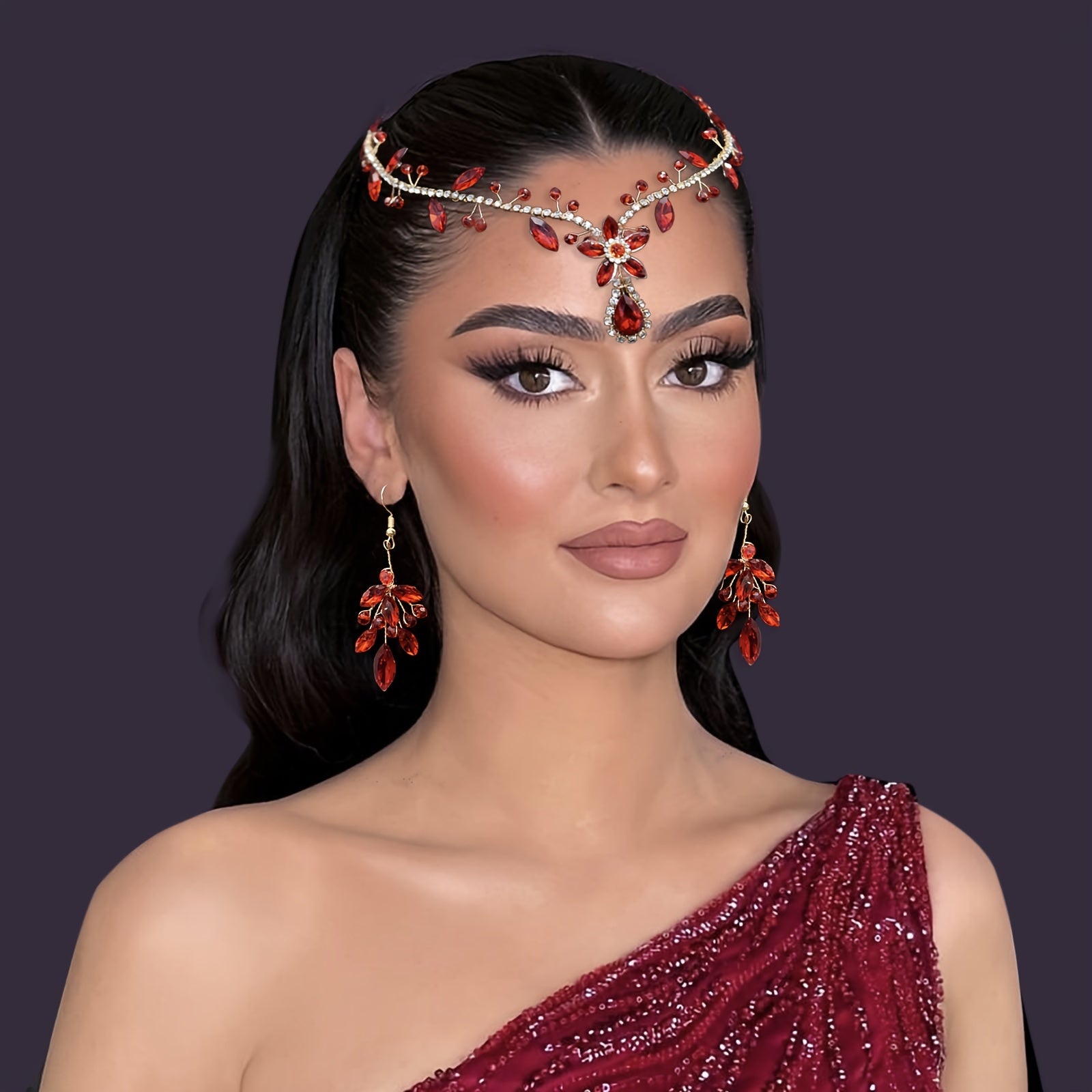 Set of Handmade Rhinestone Headbands with Artificial Crystals and Colorful Pendant Earrings