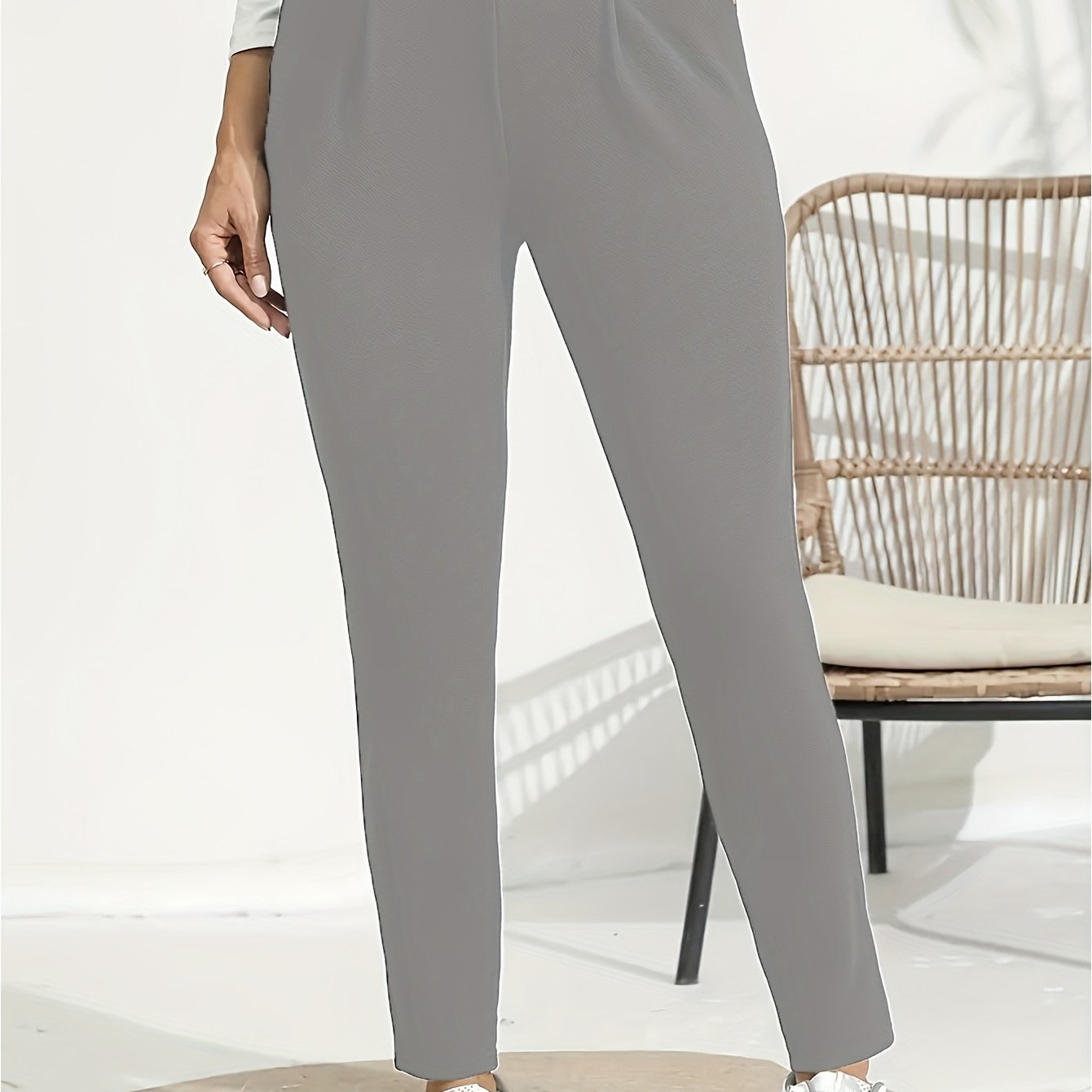 Women's Plus Size Stretch Straight Leg Pants Solid Color Casual Semi-Formal