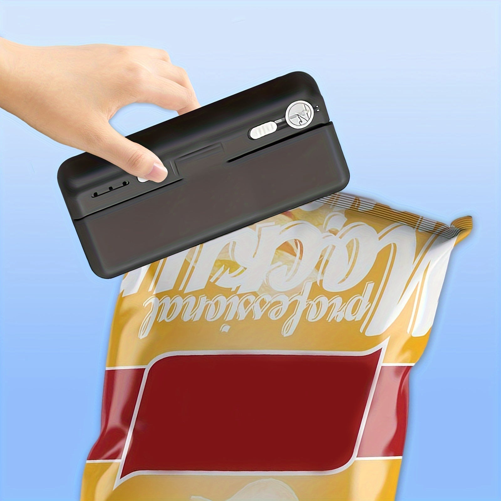 Food Sealer with Built-in Cutter USB Rechargeable Adjustable Heat Settings Magnetic Strip for Kitchen Organization