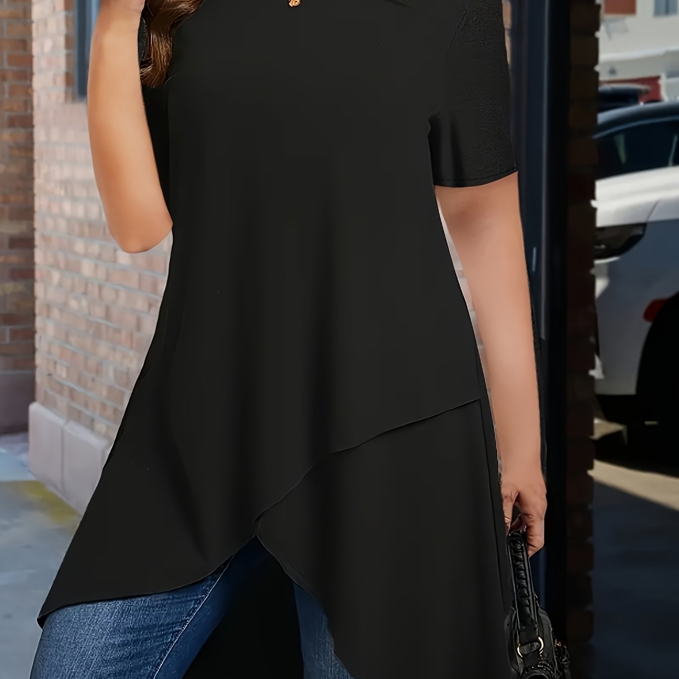 Plus o'lcham ayollar uchun yupqa fit paxta T-shirt qisqa sleeve kundalik yozgi to'liq rang