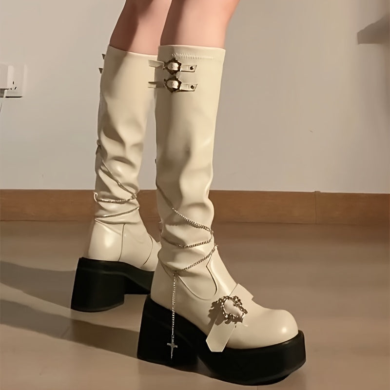 Women's Gothic Platform Boots Spicy Punk Shoes Black Leather