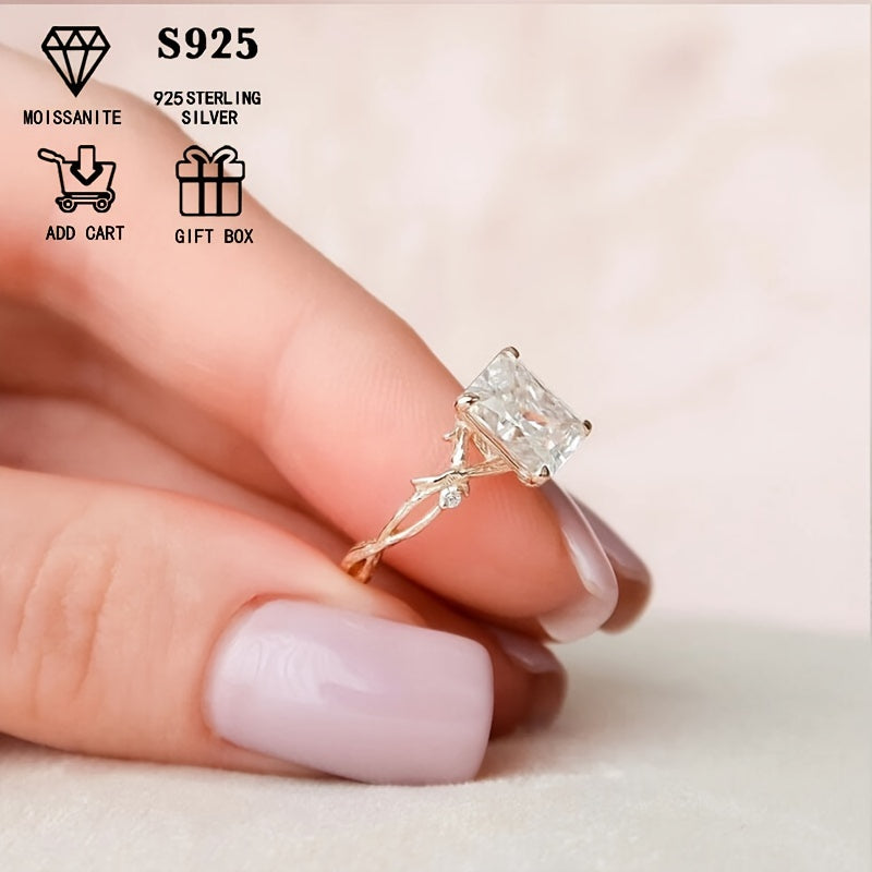 Women's Engagement Ring 2ct Rectangular Moissanite Thorn Branch Design Gift for Valentine's Day