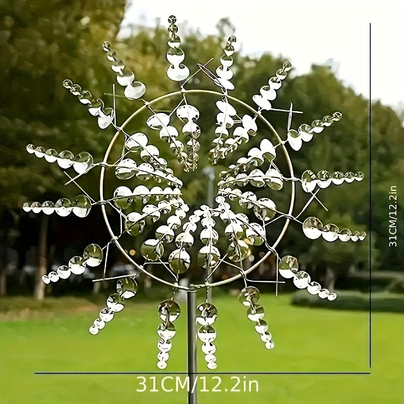 Solar-Powered Iron Wind Sculpture with 3D Kinetic Metal Windmill for Garden Decor