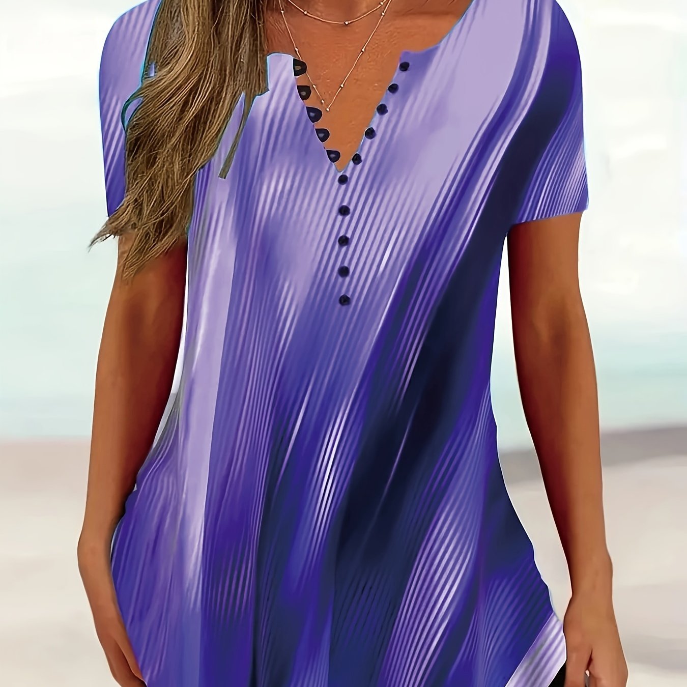 Plus Size Women's Casual Ombre Short Sleeve V Neck T-Shirt