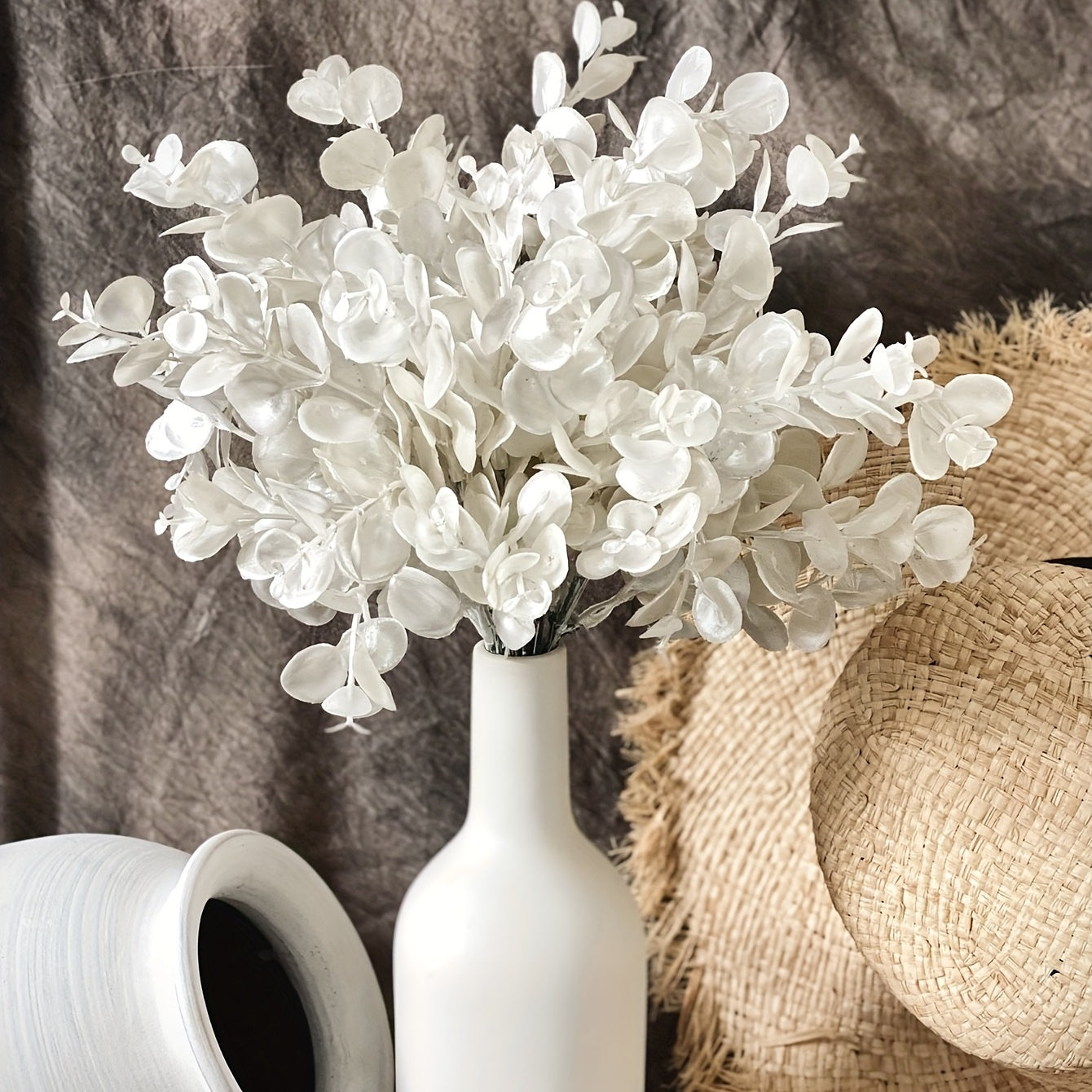 Planta artificial de 5 púas hoja de dinero para decoración del hogar ramos de boda arreglos navideños planta en maceta pequeña 13.38 pulgadas