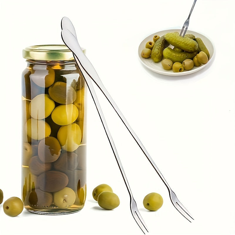 Stainless Steel Pickle Forks Long Handle Jar Grabber for Fruit and Cocktails Kitchen Utensil