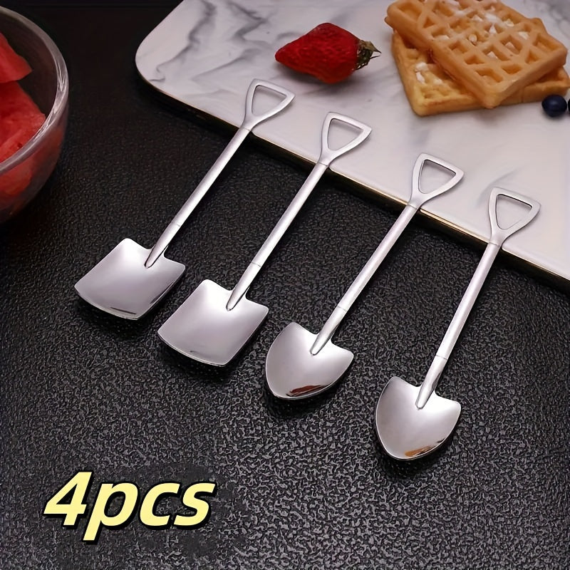 4-Piece Stainless Steel Dessert and Soup Spoon Set with Waterproof Design and Utility Hooks
