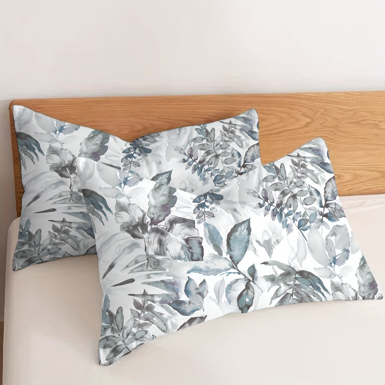 Leaf Pattern Brushed Printed Pillowcases Set of 2 Soft Breathable Home Decor