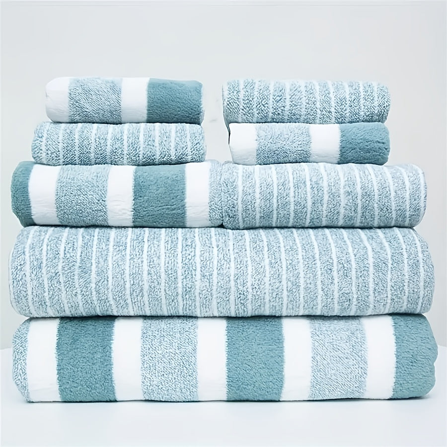 8-Piece Sports Bath Towel Set Narrow Stripes Includes 2 Large 2 Medium 4 Square Towels for Bathroom Spa Fitness