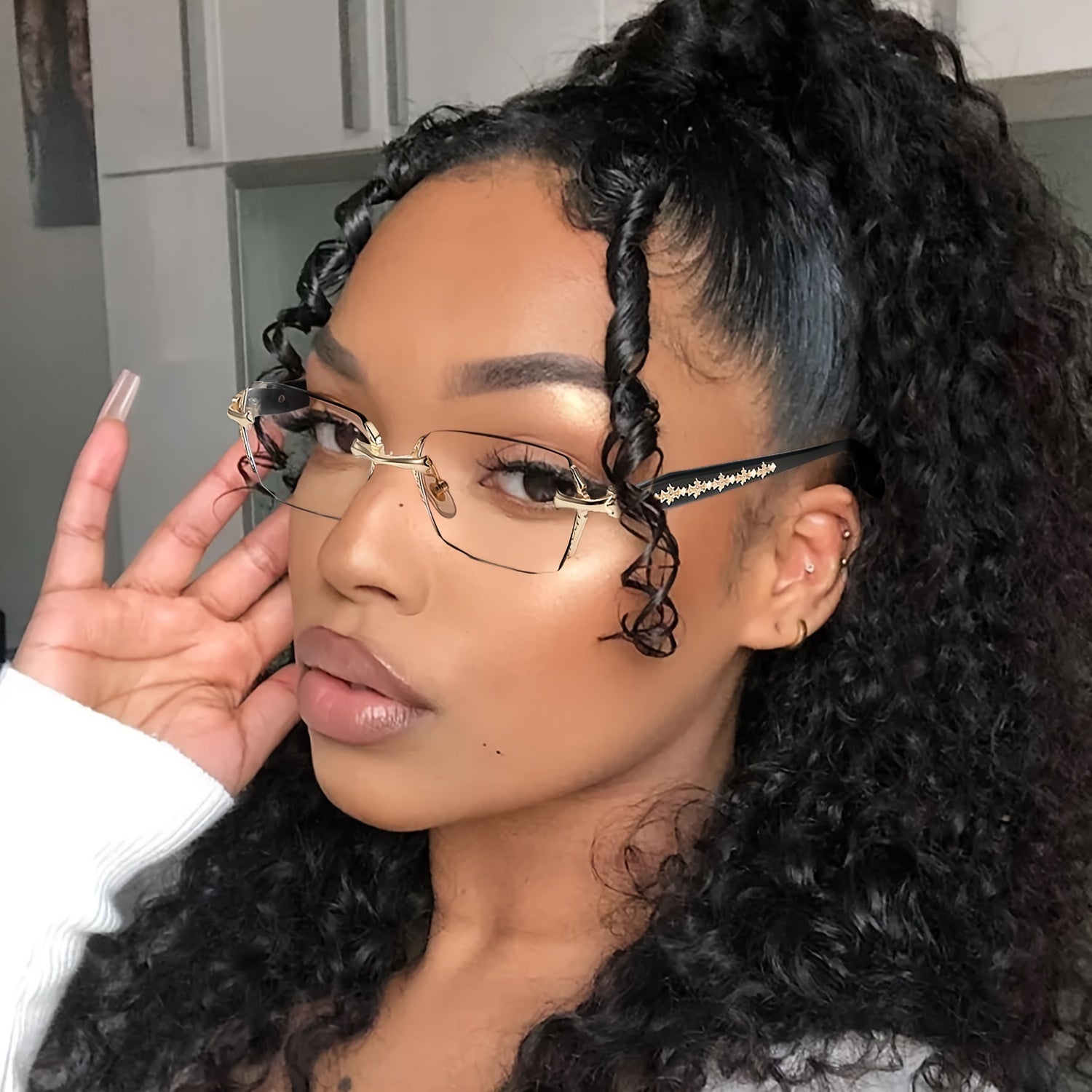 Vintage Style Rectangle Reading Glasses Frameless Clear Lenses +1.0 to +4.0