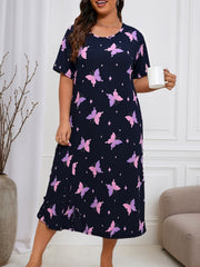 Женская пижама ночная с принтом бабочек, полиэстер, короткий рукав, для всех сезонов