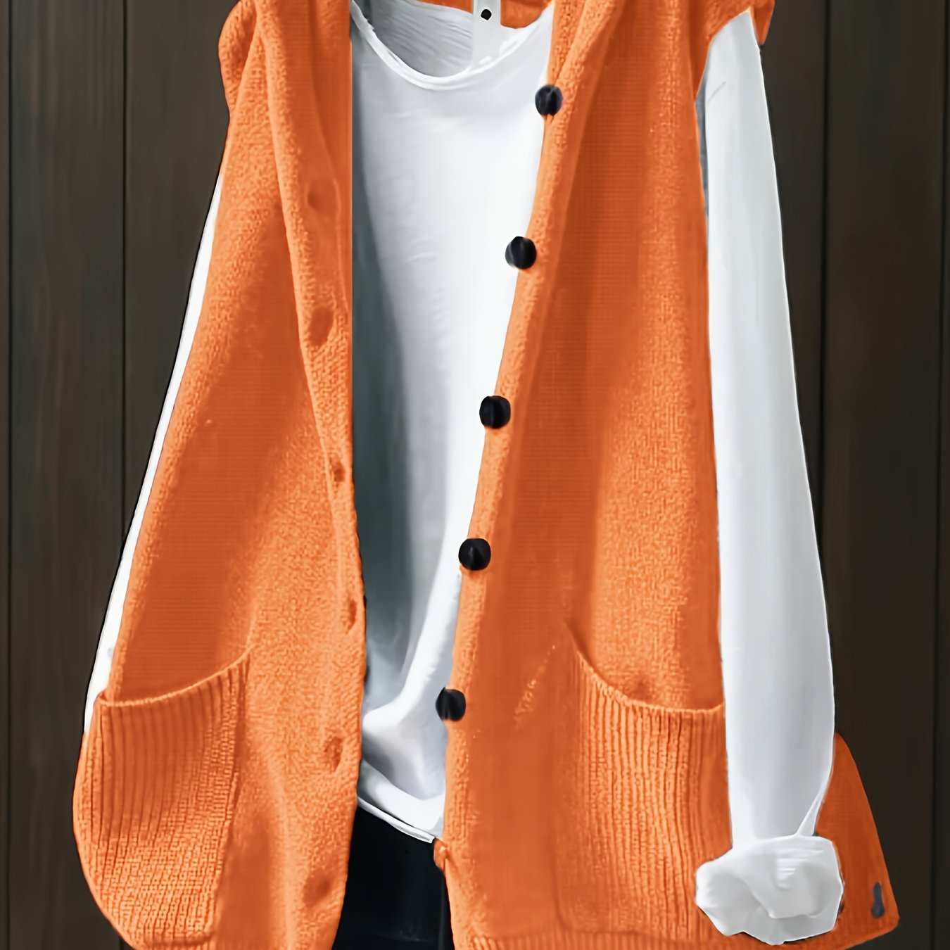 Women's Sleeveless Sweater Vest with Pockets and Double Button Front Orange