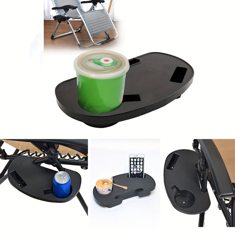 Black Cup Holder for Oval Zero Gravity Chairs with Phone Slot and Snack Tray